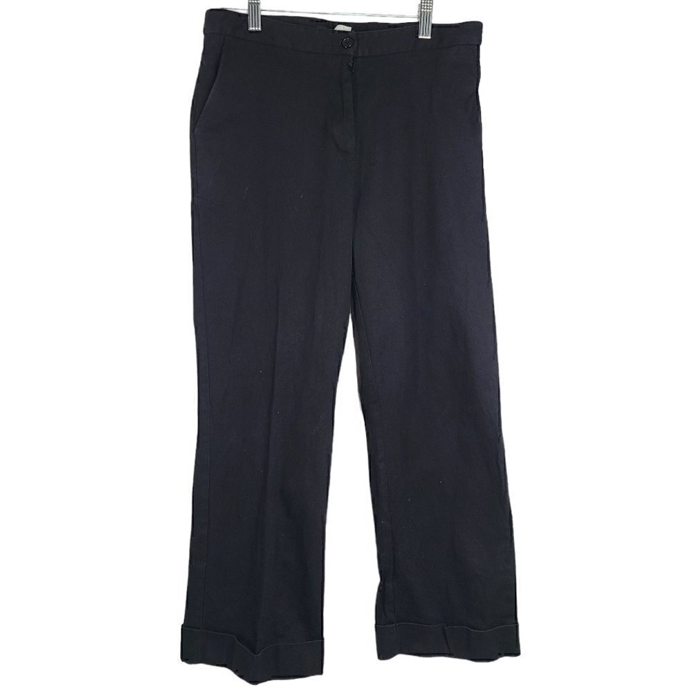 Karen Kane Black Wide Leg Ankle Crop Trouser Pants Made in USA